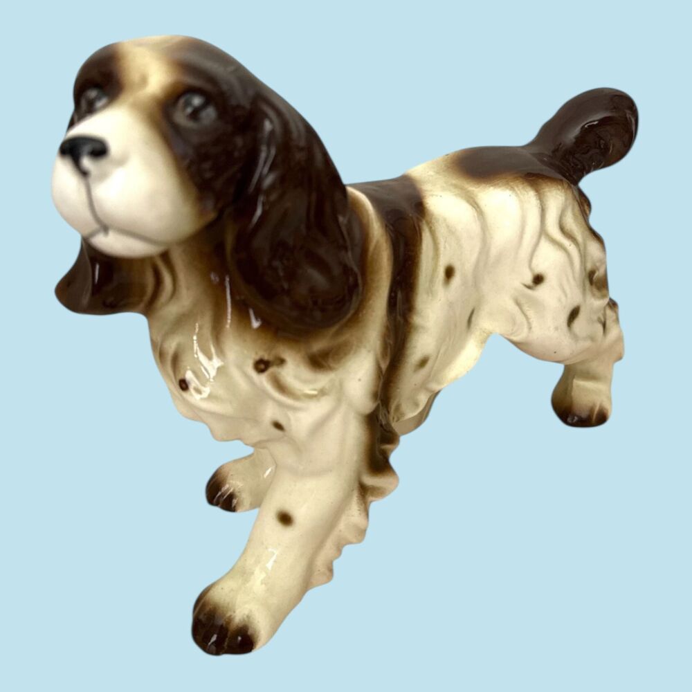 Vtg FAIRYLAND Japan English Spaniel Dog Figurine 10" Ceramic Porcelain Spotted